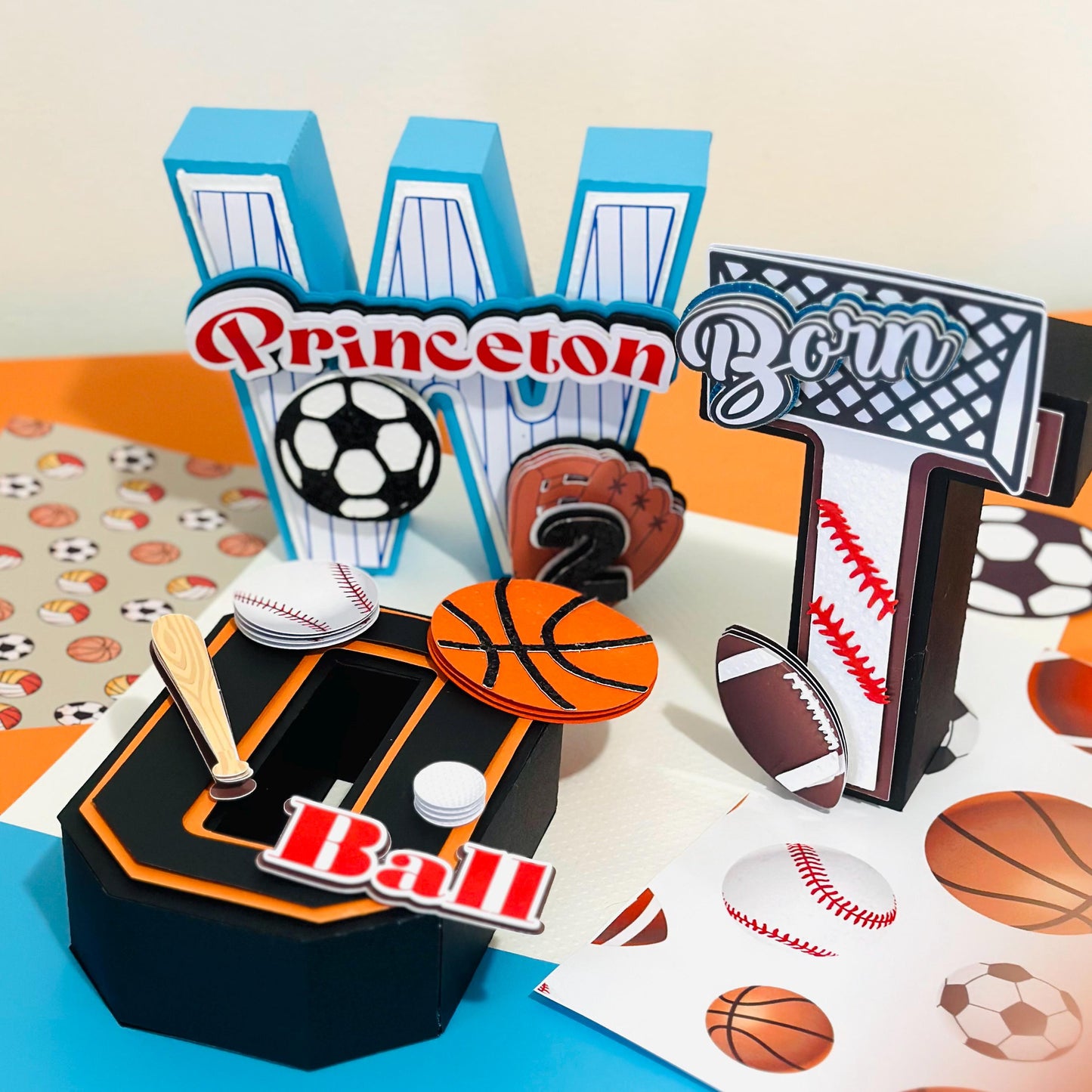 Sports Theme 2nd Birthday Cake Topper: Custom 3D Letters