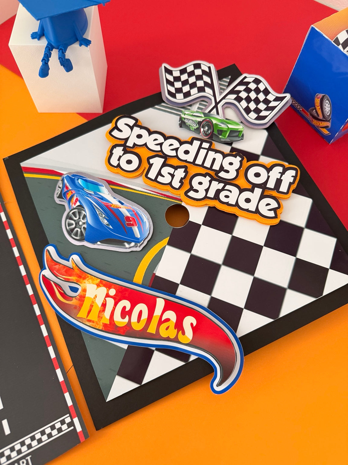 Hot Wheels Decorated Graduation Caps/Girls Boys School Graduation / Cap And Gown /Custom Graduation Cap, Graduation Cap Topper, (Copy)