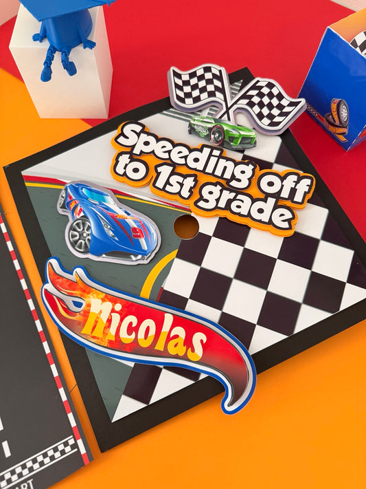 Hot Wheels Decorated Graduation Caps/Girls Boys School Graduation / Cap And Gown /Custom Graduation Cap, Graduation Cap Topper, (Copy)