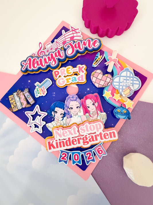 Kpop Graduation Cap Topper, Personalized Kpop Grad Cap Decor, Graduation Cap/Decorated Graduation Caps/Girls Boys School Graduation / Cap And Gown /Custom Graduation Cap, Graduation Cap Topper (Copy)