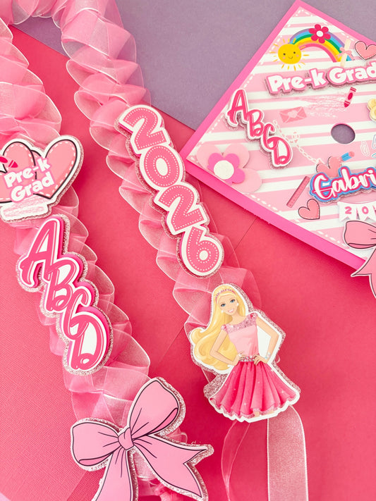 Barbie Inspired Graduation Lei, Personalized Graduation Cap, Disney Inspired Graduation Decorations