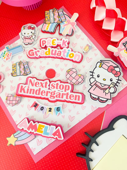 Hello Kitty graduation Cap/Decorated Graduation Caps/Girls Boys School Graduation / Cap And Gown /Custom Graduation Cap, Graduation Cap Topper