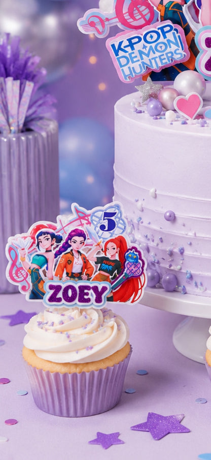 Personalized Olivia Rodrigo inspired cake topper made from premium layered cardstock with custom name and age. Handmade birthday cake decoration for girls, teens, and pop music themed birthday parties.