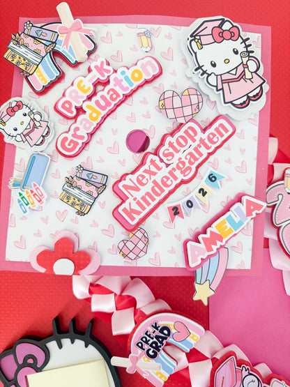 Hello Kitty graduation Cap/Decorated Graduation Caps/Girls Boys School Graduation / Cap And Gown /Custom Graduation Cap, Graduation Cap Topper