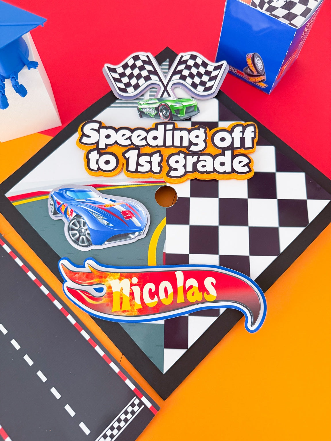 Hot Wheels Decorated Graduation Caps/Girls Boys School Graduation / Cap And Gown /Custom Graduation Cap, Graduation Cap Topper, (Copy)