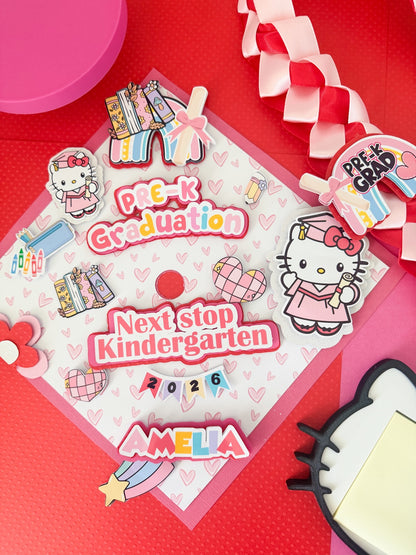 Hello Kitty graduation Cap/Decorated Graduation Caps/Girls Boys School Graduation / Cap And Gown /Custom Graduation Cap, Graduation Cap Topper