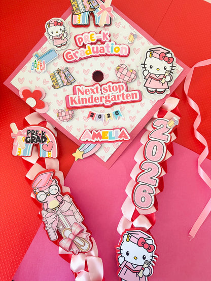 Hello Kitty graduation Cap/Decorated Graduation Caps/Girls Boys School Graduation / Cap And Gown /Custom Graduation Cap, Graduation Cap Topper