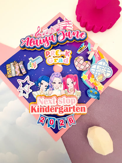 Kpop Graduation Cap Topper, Personalized Kpop Grad Cap Decor, Graduation Cap/Decorated Graduation Caps/Girls Boys School Graduation / Cap And Gown /Custom Graduation Cap, Graduation Cap Topper (Copy)