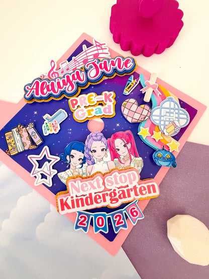 Kpop Graduation Cap Topper, Personalized Kpop Grad Cap Decor, Graduation Cap/Decorated Graduation Caps/Girls Boys School Graduation / Cap And Gown /Custom Graduation Cap, Graduation Cap Topper (Copy)