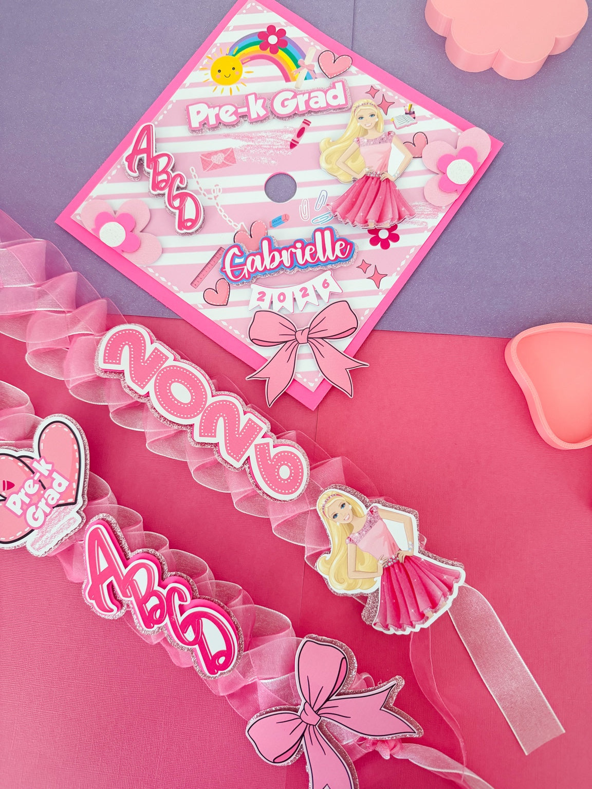 Barbie Inspired Graduation Lei, Personalized Graduation Cap, Disney Inspired Graduation Decorations