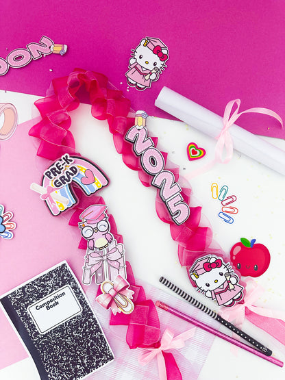 Hello Kitty graduation Cap/Decorated Graduation Caps/Girls Boys School Graduation / Cap And Gown /Custom Graduation Cap, Graduation Cap Topper, (Copy)