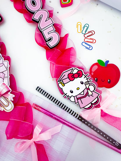 Hello Kitty graduation Cap/Decorated Graduation Caps/Girls Boys School Graduation / Cap And Gown /Custom Graduation Cap, Graduation Cap Topper, (Copy)