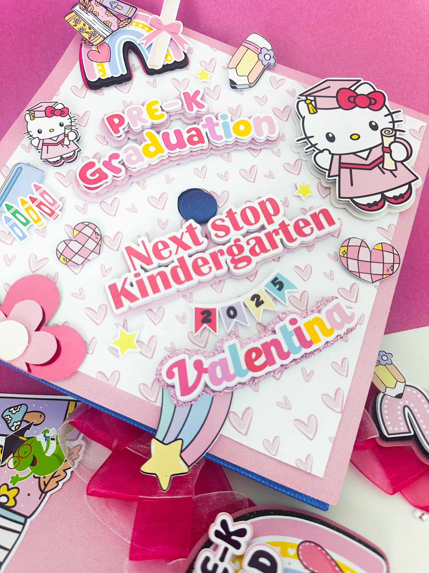 Hello Kitty graduation Cap/Decorated Graduation Caps/Girls Boys School Graduation / Cap And Gown /Custom Graduation Cap, Graduation Cap Topper, (Copy)