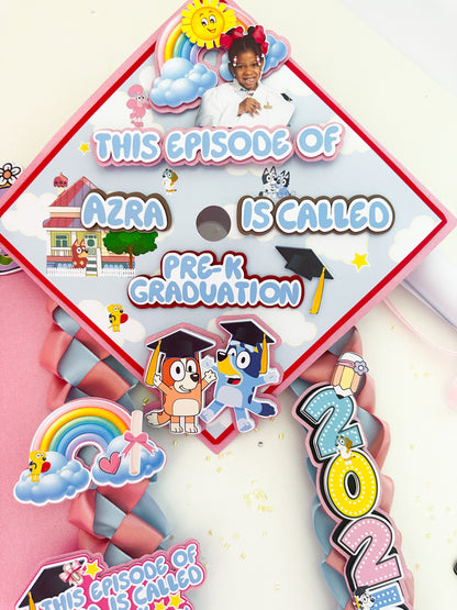bluey graduation Cap/Decorated Graduation Caps/Girls Boys School Graduation / Cap And Gown /Custom Graduation Cap, Graduation Cap Topper