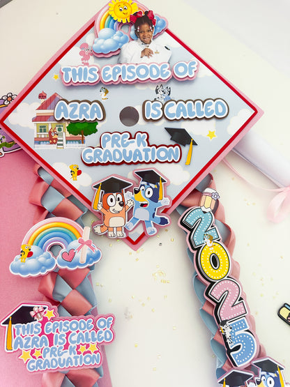 bluey graduation Cap/Decorated Graduation Caps/Girls Boys School Graduation / Cap And Gown /Custom Graduation Cap, Graduation Cap Topper