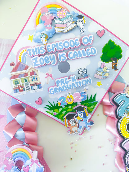 bluey graduation Cap/Decorated Graduation Caps/Girls Boys School Graduation / Cap And Gown /Custom Graduation Cap, Graduation Cap Topper