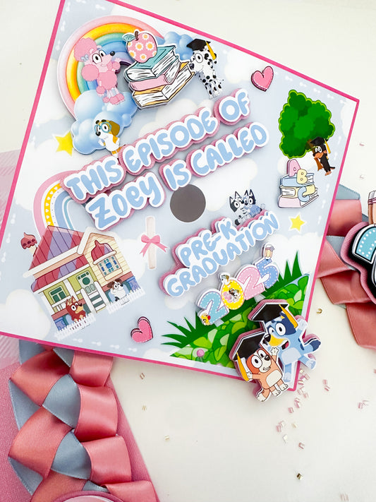 bluey graduation Cap/Decorated Graduation Caps/Girls Boys School Graduation / Cap And Gown /Custom Graduation Cap, Graduation Cap Topper