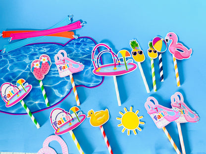 Waterslide Birthday, Waterslide Cake Topper, Splish Splash Cake Topper, Splish Splash Favors, Splish Splash Supplies, Waterslide Party, Pool Party Cake Topper