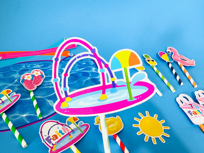 Waterslide Birthday, Waterslide Cake Topper, Splish Splash Cake Topper, Splish Splash Favors, Splish Splash Supplies, Waterslide Party, Pool Party Cake Topper
