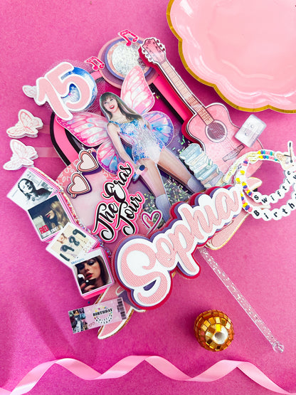 Taylor swift cake topper | Taylor swift birthday decoration|  Eras Tour Birthday Cake Topper | lover Inspired Party Decoration | Pop Star Birthday Centerpiece, Pop Star Girls Party | T-S party (Copy)