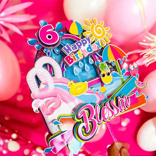 Waterslide Birthday, Waterslide Cake Topper, Splish Splash Cake Topper, Splish Splash Favors, Splish Splash Supplies, Waterslide Party, Pool Party Cake Topper