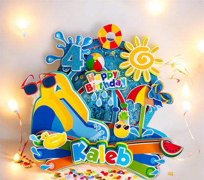Waterslide Birthday, Waterslide Cake Topper, Splish Splash Cake Topper, Splish Splash Favors, Splish Splash Supplies, Waterslide Party, Pool Party