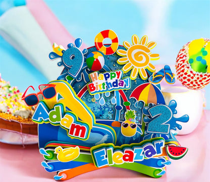 Waterslide Birthday, Waterslide Cake Topper, Splish Splash Cake Topper, Splish Splash Favors, Splish Splash Supplies, Waterslide Party, Pool Party