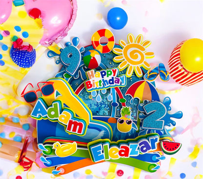 Waterslide Birthday, Waterslide Cake Topper, Splish Splash Cake Topper, Splish Splash Favors, Splish Splash Supplies, Waterslide Party, Pool Party