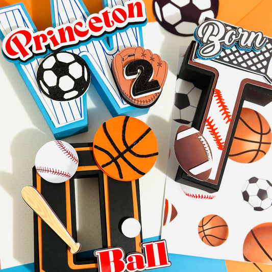Born Two Ball Cake Topper/Second Birthday Cake Topper/ Sports Cake Topper/Sport Birthday 3d Letters/ Born Two Ball 3d Letters