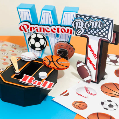 Born Two Ball Cake Topper/Second Birthday Cake Topper/ Sports Cake Topper/Sport Birthday 3d Letters/ Born Two Ball 3d Letters