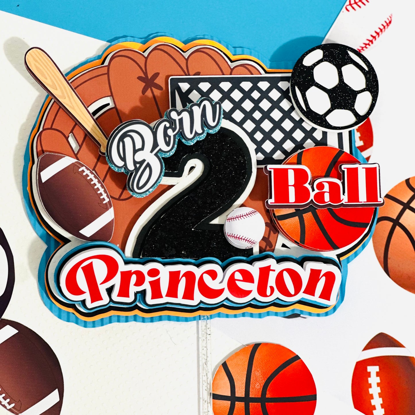 Born Two Ball Cake Topper/Second Birthday Cake Topper/ Sports Cake Topper/Sport Birthday 3d Letters/ Born Two Ball 3d Letters