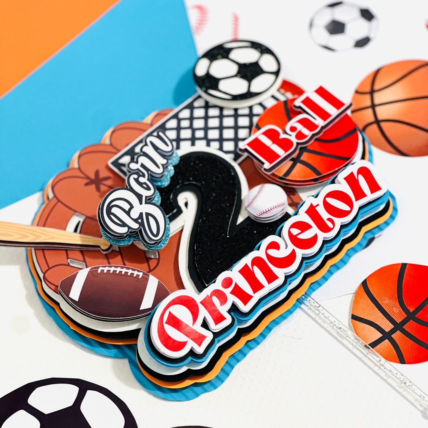 Born Two Ball Cake Topper/Second Birthday Cake Topper/ Sports Cake Topper/Sport Birthday 3d Letters/ Born Two Ball 3d Letters