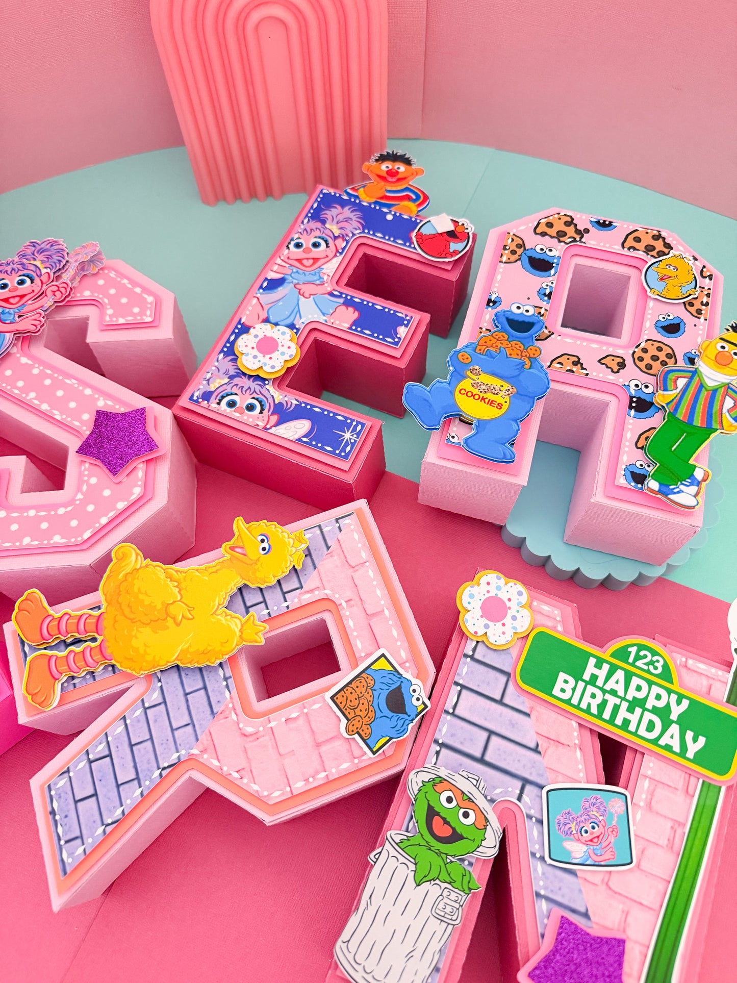 Pink Sesame Street 3D letters birthday decoration

Sesame Street party table decoration letters

Sesame Street centerpiece letters for birthday