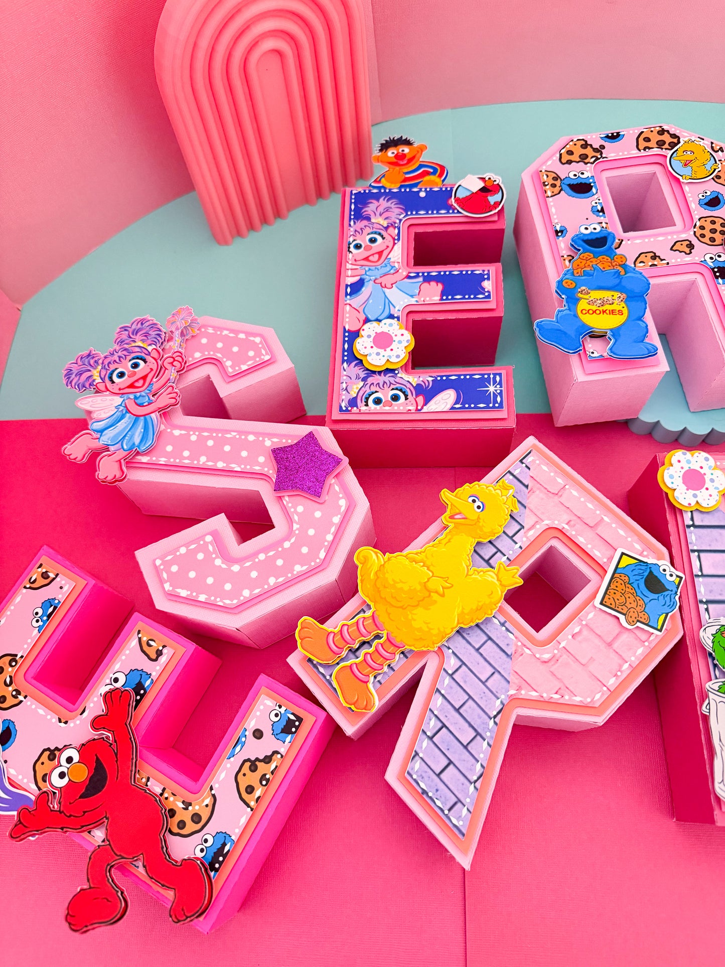 Pink Sesame Street 3D letters birthday decoration

Sesame Street party table decoration letters

Sesame Street centerpiece letters for birthday