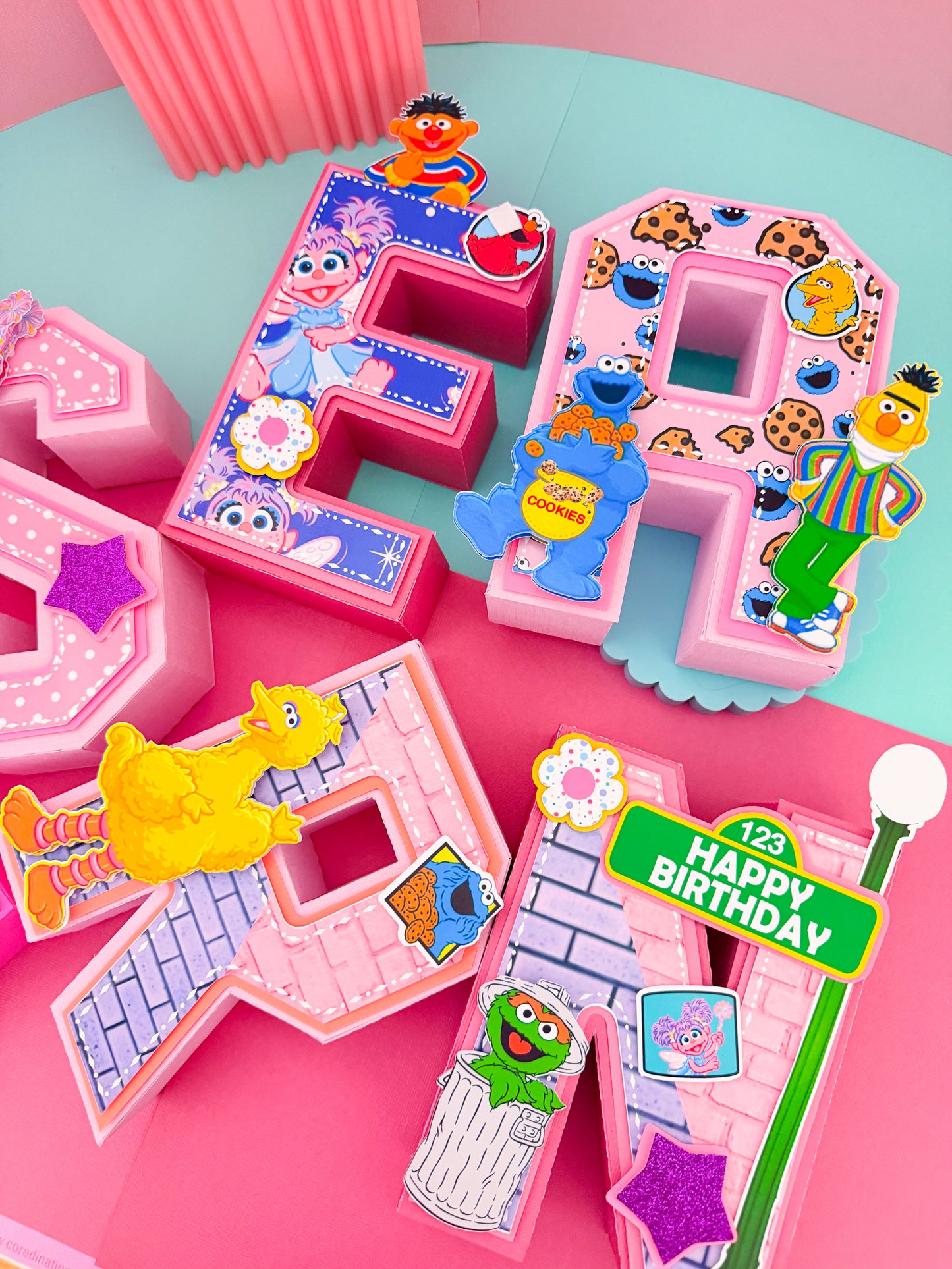 Pink Sesame Street 3D letters birthday decoration

Sesame Street party table decoration letters

Sesame Street centerpiece letters for birthday