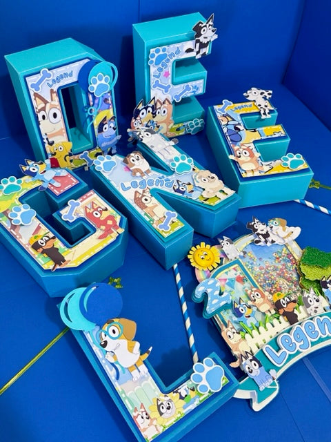 Blue Family Cake Topper, Blue Cake Topper, Blue Dog Family Cake Topper, Blue Family 3D Letter, Blue Dog Family Centerpiece