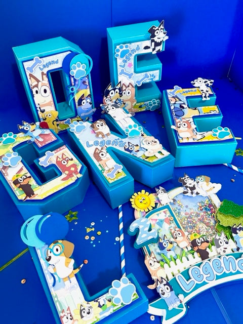 Blue Family Cake Topper, Blue Cake Topper, Blue Dog Family Cake Topper, Blue Family 3D Letter, Blue Dog Family Centerpiece