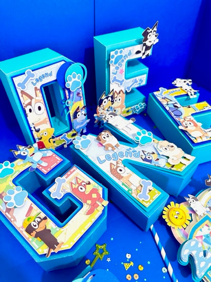 Blue Family Cake Topper, Blue Cake Topper, Blue Dog Family Cake Topper, Blue Family 3D Letter, Blue Dog Family Centerpiece