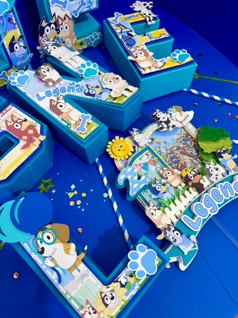 Blue Family Cake Topper, Blue Cake Topper, Blue Dog Family Cake Topper, Blue Family 3D Letter, Blue Dog Family Centerpiece