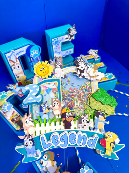Blue Family Cake Topper, Blue Cake Topper, Blue Dog Family Cake Topper, Blue Family 3D Letter, Blue Dog Family Centerpiece