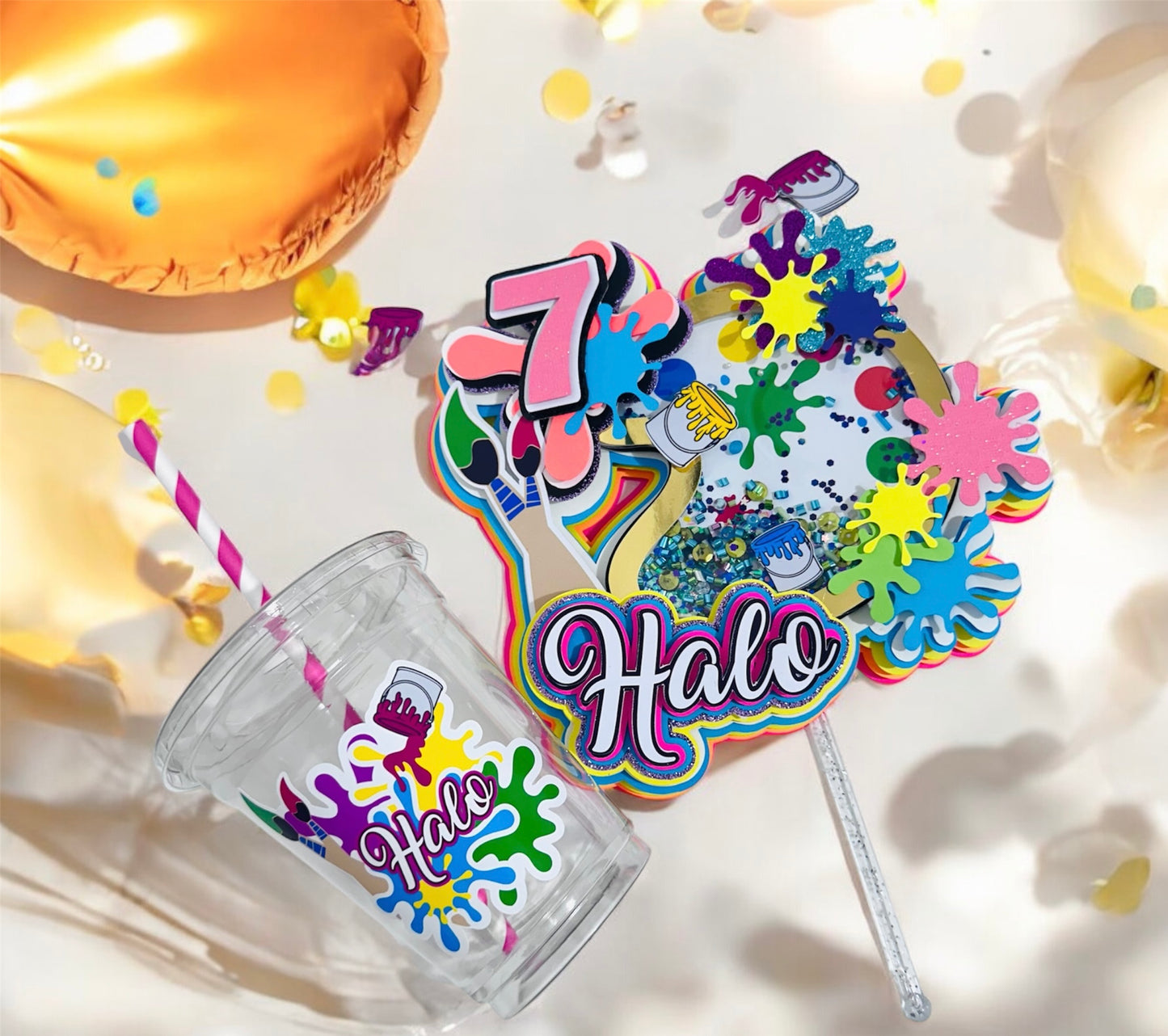 Paint Party Splatter Cake Topper, Art Party Cake Topper, Paint Shaker Cake Topper, Paint Decorations, Painting Party Decor, Art Paint Centerpiece