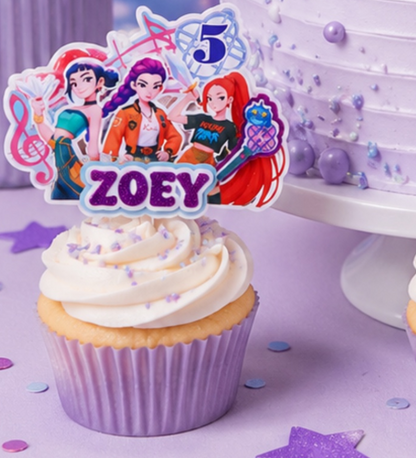 Personalized Olivia Rodrigo inspired cake topper made from premium layered cardstock with custom name and age. Handmade birthday cake decoration for girls, teens, and pop music themed birthday parties.