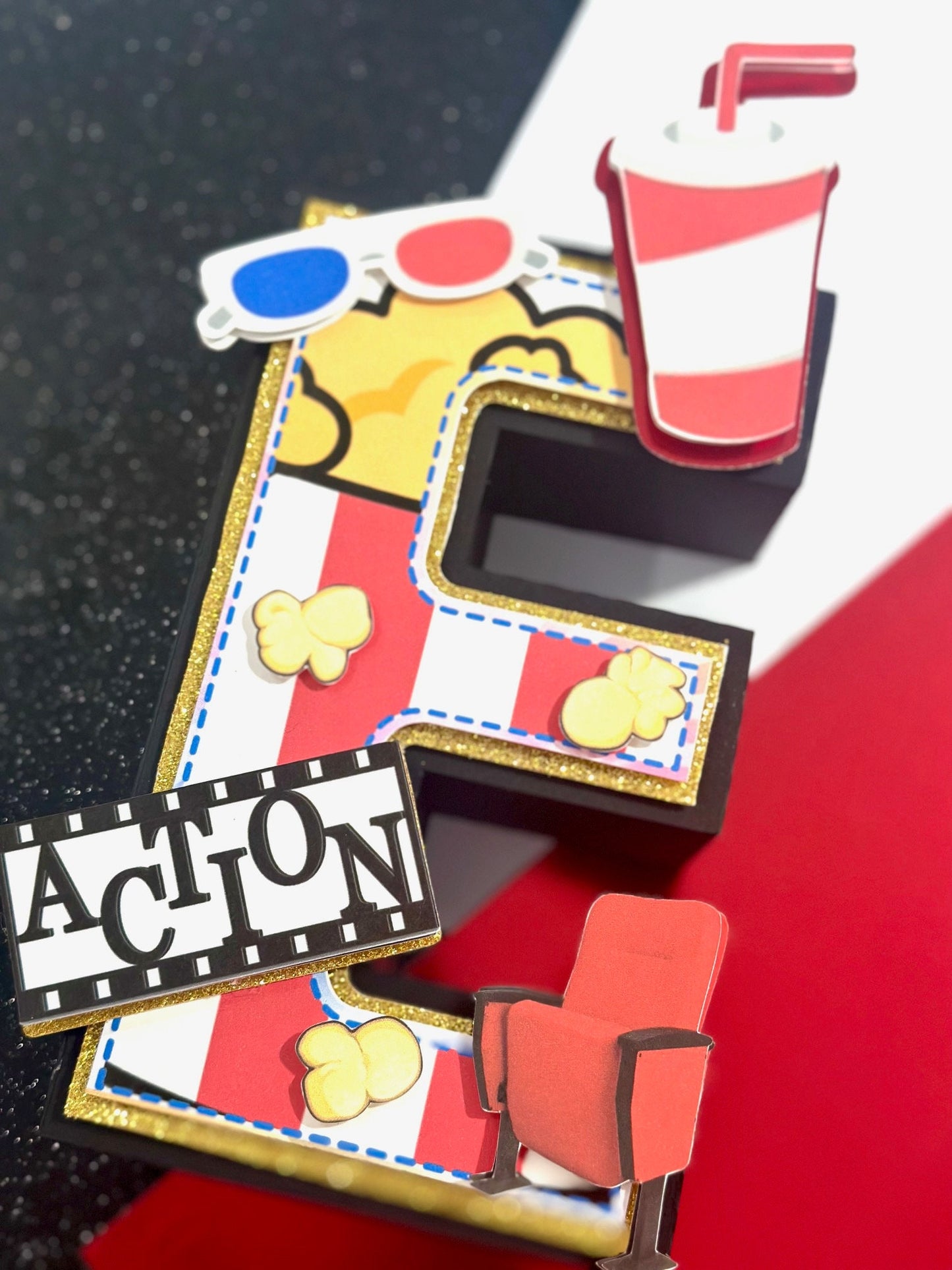 Movie Night Cake Topper, Theater Theme Topper, Cinema Topper 3D Letters, Movie Night Decoration, Movie Night Supplies, Theater and Movie Party