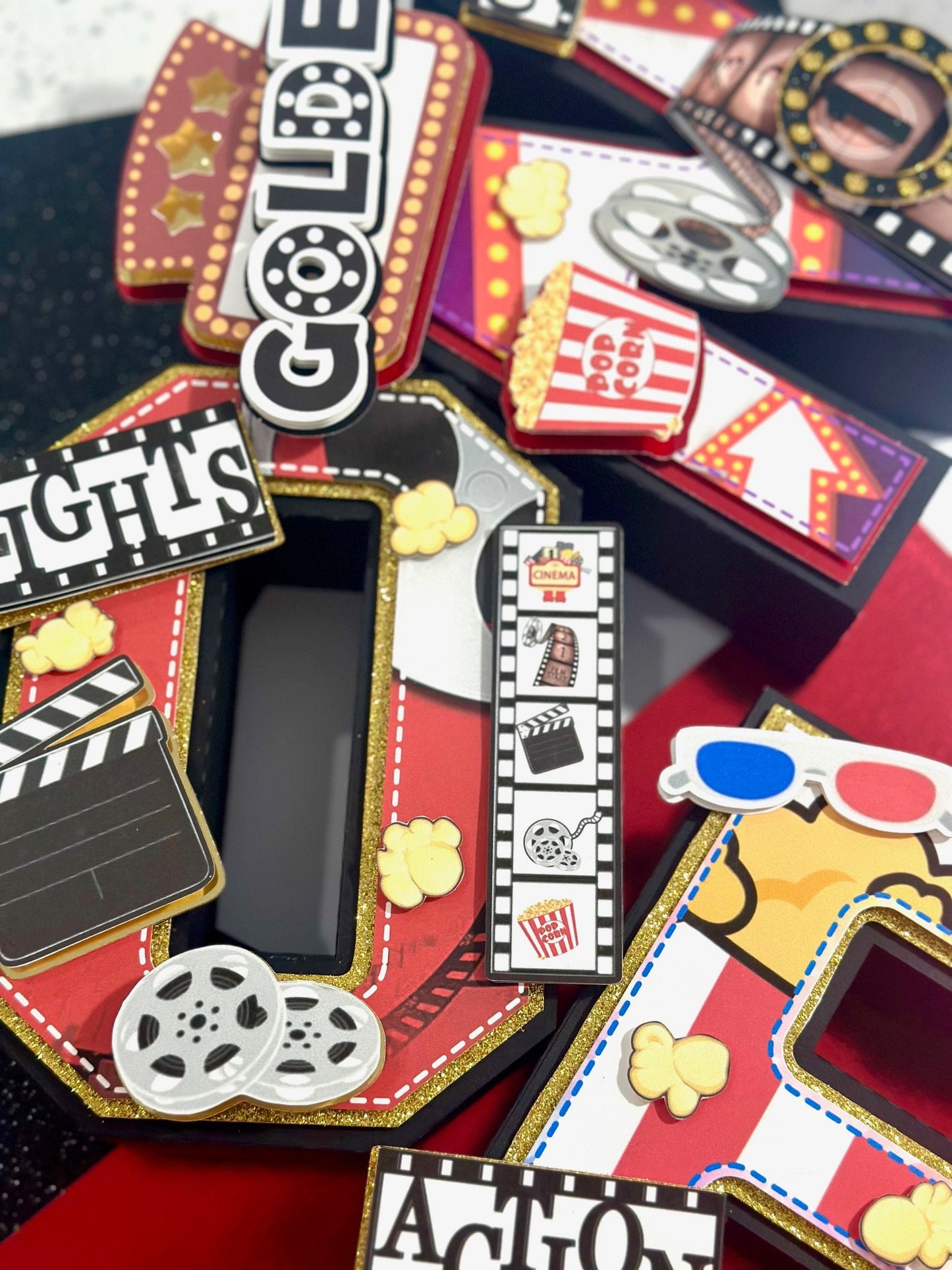 Movie Night Cake Topper, Theater Theme Topper, Cinema Topper 3D Letters, Movie Night Decoration, Movie Night Supplies, Theater and Movie Party