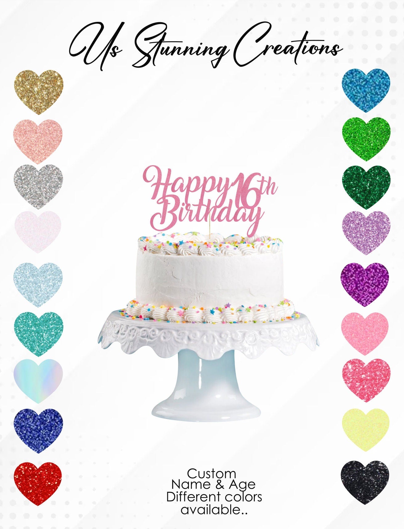Custom Glitter Cake Topper: Personalized Name & Age
