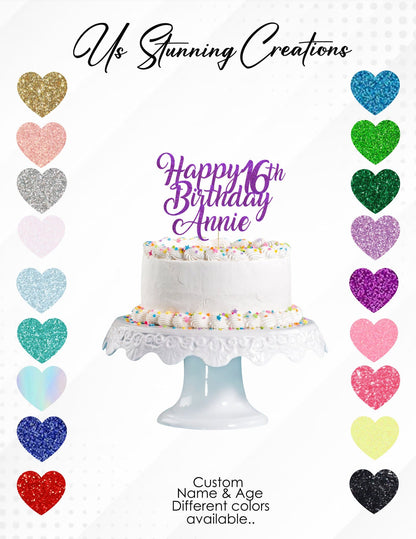 Custom Glitter Cake Topper: Personalized Name & Age