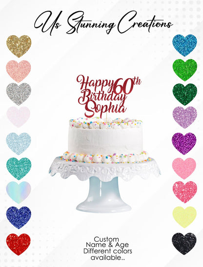 Custom Glitter Cake Topper: Personalized Name & Age