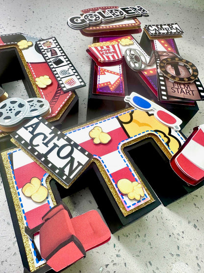 Movie Night Cake Topper, Theater Theme Topper, Cinema Topper 3D Letters, Movie Night Decoration, Movie Night Supplies, Theater and Movie Party