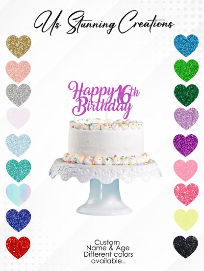 Custom Glitter Cake Topper: Personalized Name & Age