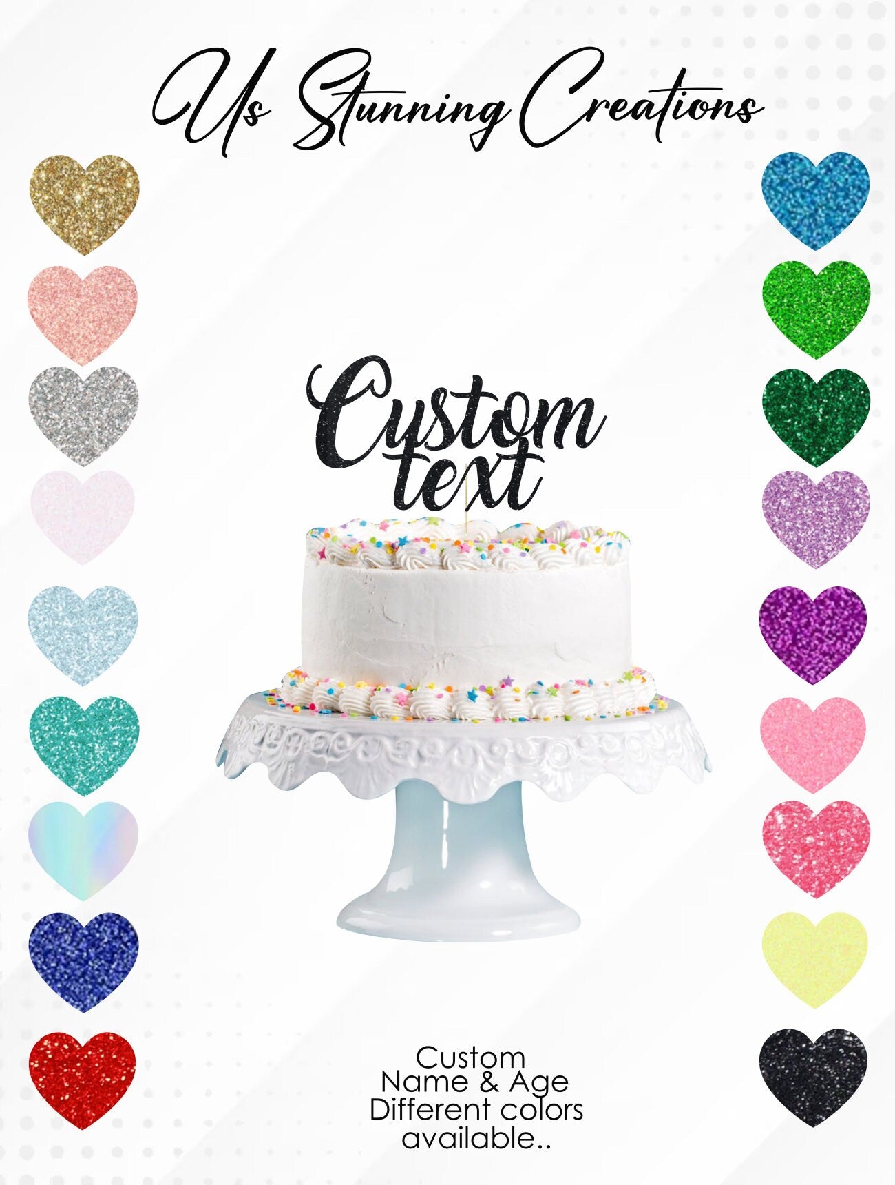 Custom Glitter Cake Topper: Personalized Name & Age